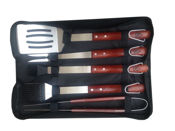 4 Piece Ash Wood Grill Tool Set