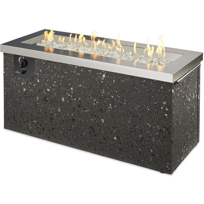 The Outdoor GreatRoom Company Key Largo 54 Inch Linear Gas Fire Pit Table with 42 Inch Crystal Fire Burner Stainless Steel KL 1242 SS