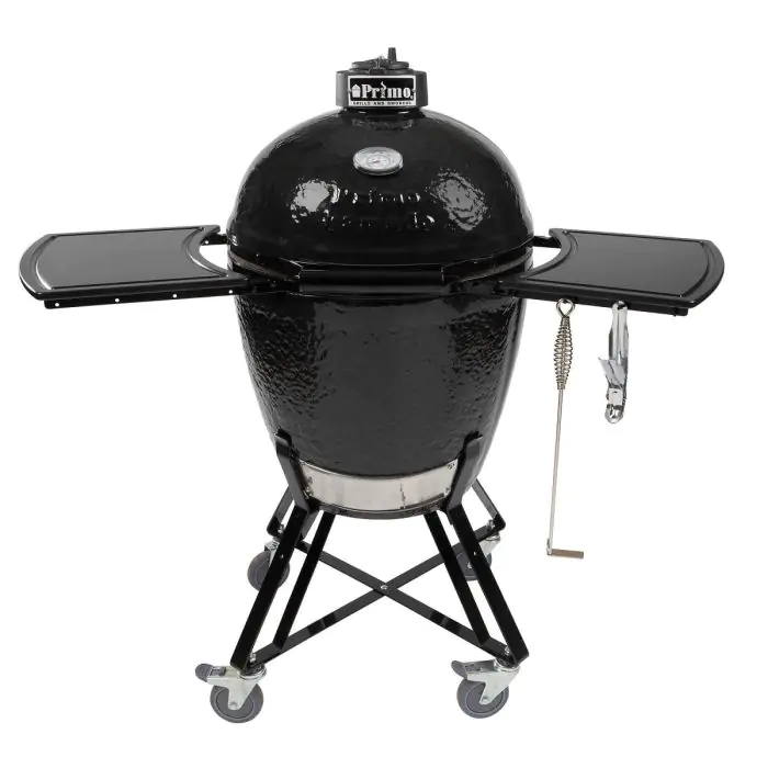 Primo All In One Round Ceramic Charcoal Grill With Cradle Side Shelves PGCRC