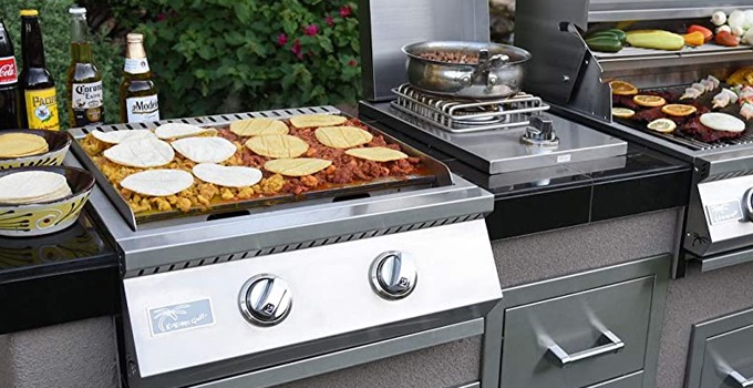 KoKoMo Grills Teppanyaki, Griddle, Built-in BBQ Grill with Side Burner,  Storage Drawers 7'6